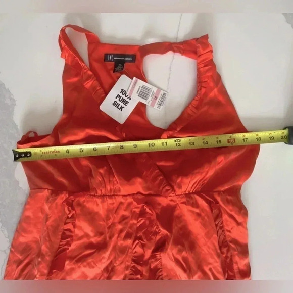 INC 100% Silk Burt Orange Flamenco Ruffled V-Neck Halter Mini Dress 10 NWT - Picture 5 of 10